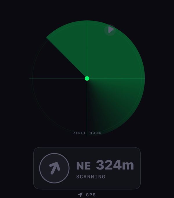 Radar with an edge marker showing the target is 324m away to the northeast