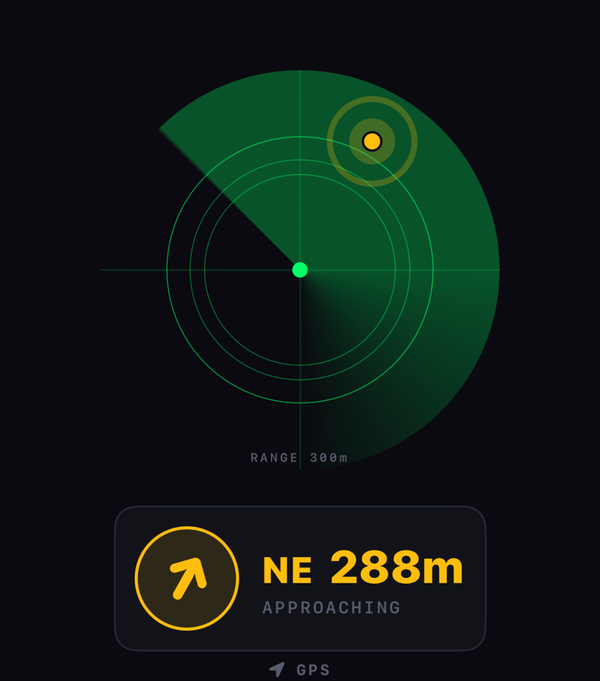 Radar showing the target as a blip within 300m